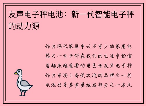 友声电子秤电池：新一代智能电子秤的动力源